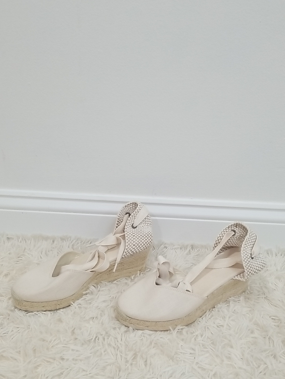 Soludos Cream Espadrille Wedge Sandals with Ankle Wrap